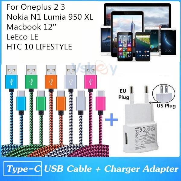 Good Quality Wall Charger Adapter + USB Type C Cable For Oneplus 2 3 Nokia N1 950XL Macbook 12inch LeEco LE 2 Charging & Data Sync