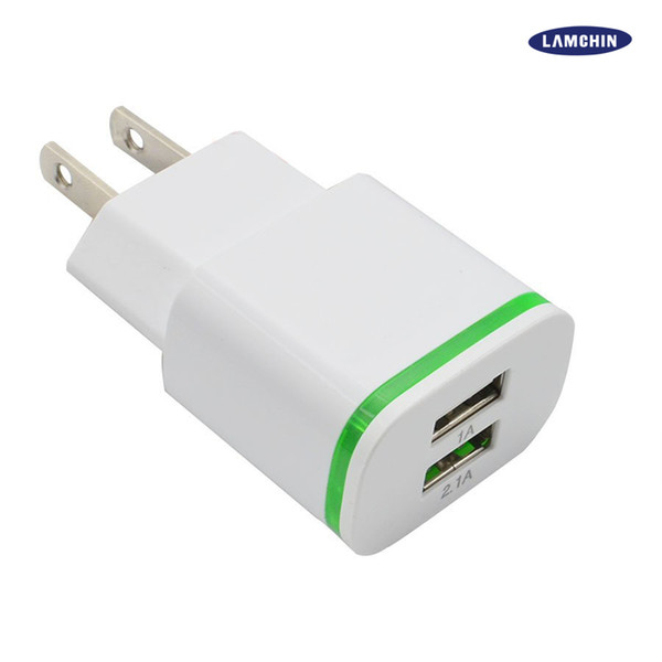 Dual USB Wall Charger US EU Plug 5V 2.1A AC Power Adapter Wall Charger Plug with LED Light 2 Ports for Samsung iPad