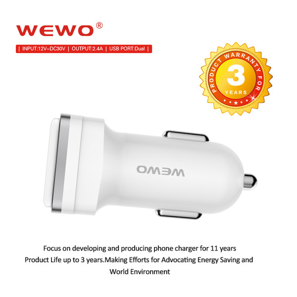 WEWO Dual USB Car Charger Universal Car Charging Adapter DC12V-DC24V 2.4A 2-port Car Charger For Iphone 6 Plus Samsung S6