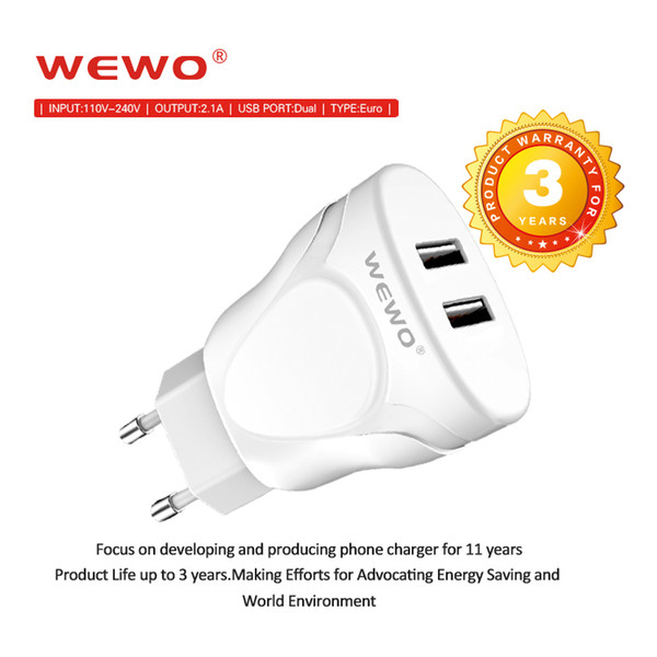 WEWO 2.1A Wall Charger Plug EU Dual USB AC Adapter CellPhone Chargers for iPhone Samsung Xiaomi Tablet