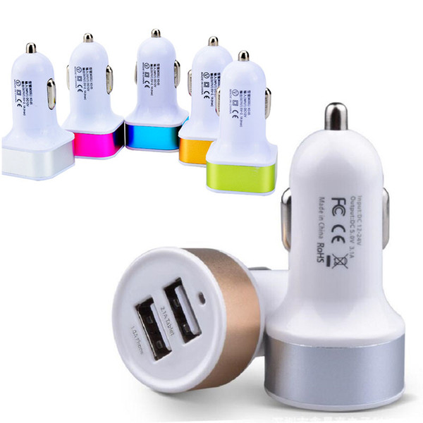 Car Charger Aluminum Cycle 5V 2.1A 2 USB Dual port Auto Power Adaptor for Smart phone 4 5 6 S8 S9