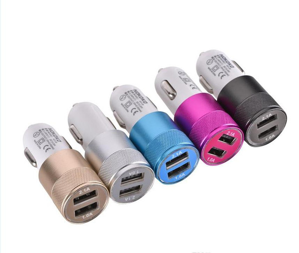 Universal Car Charger 2.1A+1A Dual usb ports Metal Alloy Car chargers for iPhone 6 7 8 samsung s8 s9 android phone mp3