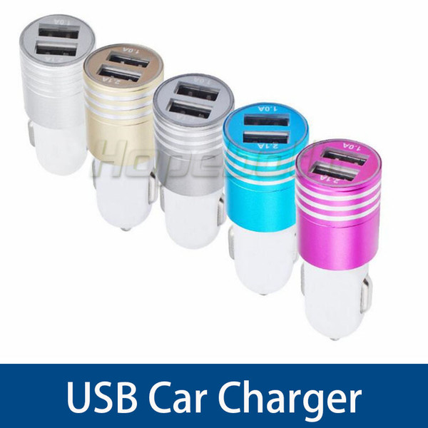 Dual USB Car Charger Small Bullet Metal Alloy LED Light Sync Charging Adapter Universal For iPhone Samsung Cell Phone