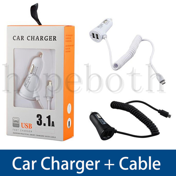 Universal Micro USB Car Charger Set in-Car Fast Charger Adapte Plug 5V 3A + 1.2m USB Date Cable with retail box