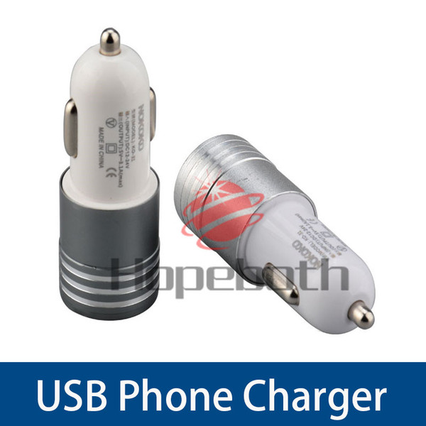 Dual USB 2Port Car Charger Real 1A 2A Aluminum alloy Metal Universal Charger for Smart Phone Small steel gun Pattern DHL Free Shipping