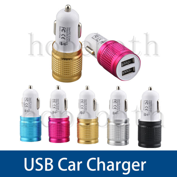 Dual USB Port Car Charger Universal 2.1A Aluminum Metal ABS Adapter For iPhone5 6 7 For Samsung Galaxy S8 S7 S6