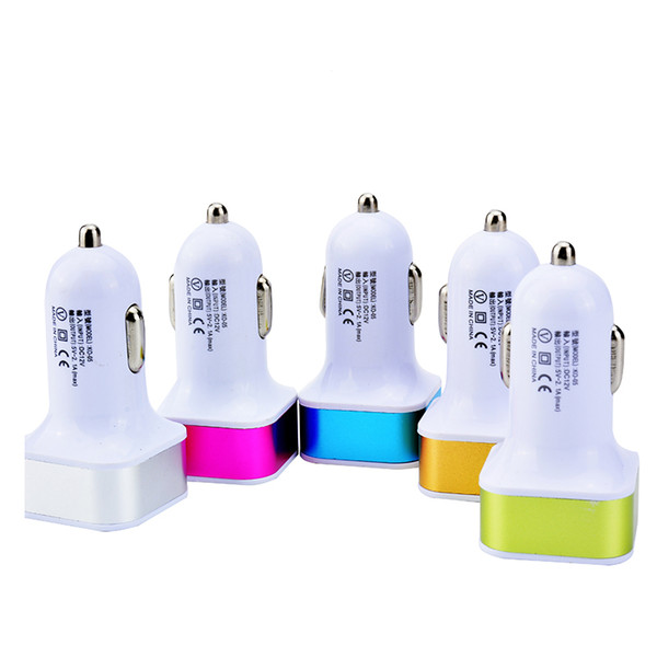 2018 Hot Sale 2 USB Car Chargers Aluminum Metal Vehicle Charger 1.1A 2.1A 5V For iphone Samsung Smartphones DHL free