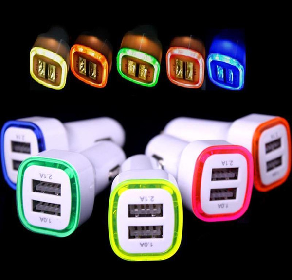 Car Charger Dual Charging Ports 5V/2.1A Portable Travel Charger Adapter with LED Light USB Charger For iPhone iPad Samsung Huawei LG