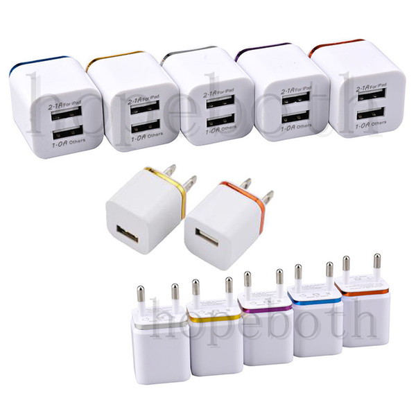 100pcs USB wall Charging Charger US EU Plug 2.1A AC Power Adapter 1 2 ports Plug for iPhone Samsung LG Tablet Ipad