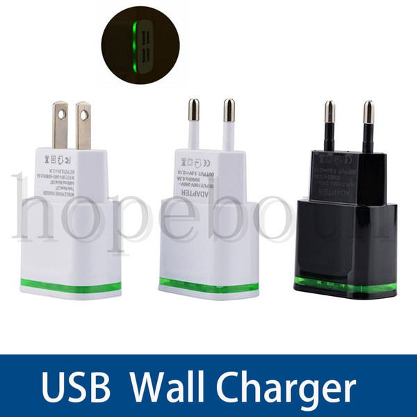 LED Dual USB EU US Wall Charger Green Round Light 5V 2A AC Travel Home Charging Power Adapter for Samsung High Quality