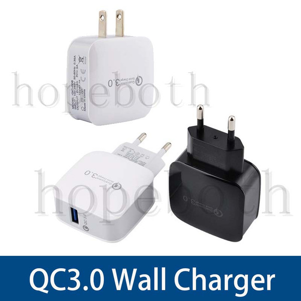 Top Qualtiy QC 3.0 US EU Plug Adaptive Fast Charging Home Travel Wall Charger For Samsung Galaxy Smart Phone DHL Free Ship