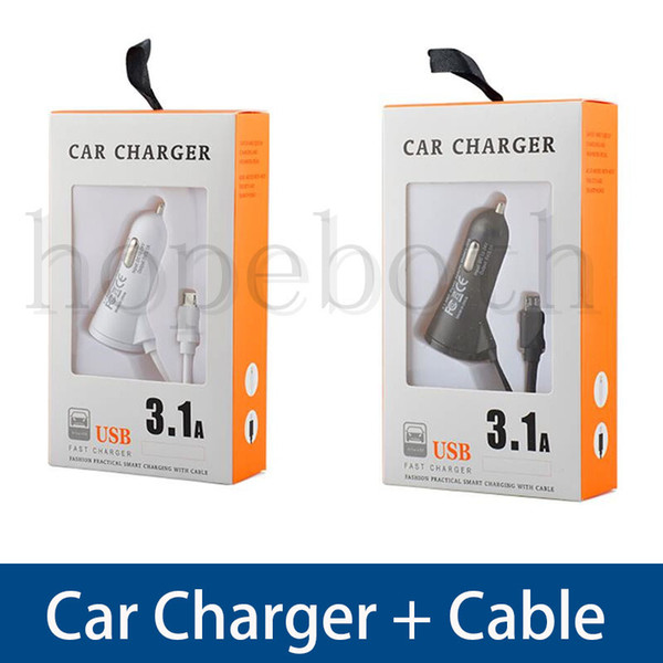 5V 3.1A fast car charger 2 in 1 Set dual usb version with 1.2M 4ft i5 6 Micro usb data cable