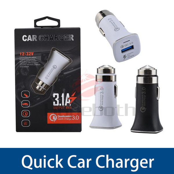 QC3.0 Fast Charge 3.1A Quick Charge Car Charger With Package Dual USB Fast Charging Phone Charger For iPhone For Samsung S8