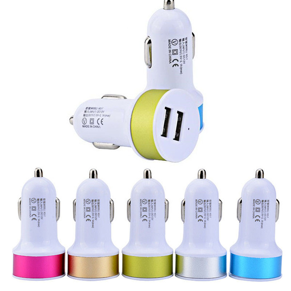 Colorful Mini USB Car Charger 5V 2.1A+1A Portable Charger Adapter Socket 2 Ports USB Car Charger For iPhone Samsung Huawei Moto