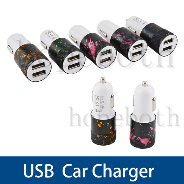 New Painted Style Dual USB Small Steel Car Charger 2 port charging travel adapter for iphone samsung nokia