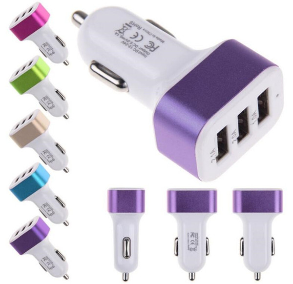 Universal Car Charger 3 Port Car-charger Adapter Socket 2A 2.1A 1A Car Styling USB Charger For iPhone Samsung LG DHL Free Shipping