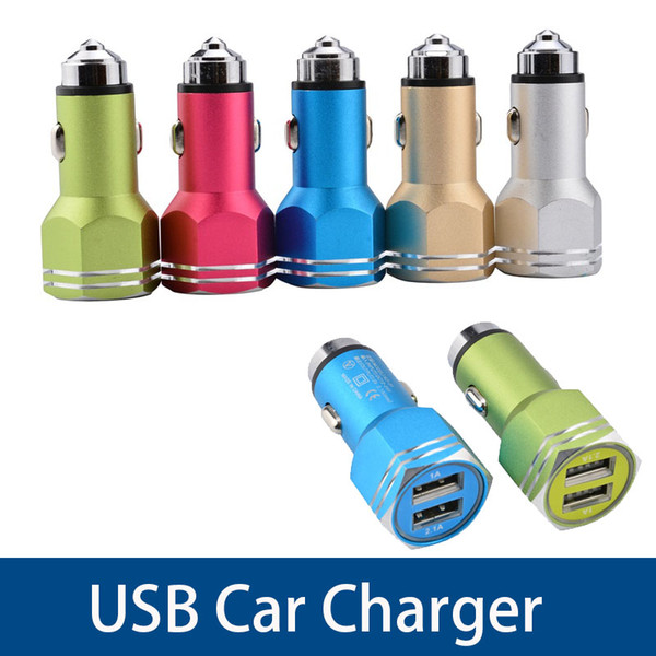 Universal Dual 2 Port USB Car Charger Safety Hammer Charger Adapter Aluminum Alloy For Samsung S9 S8 Plus Cellphone Fast Ship