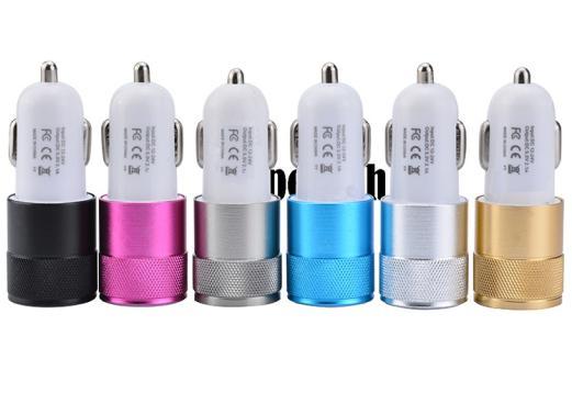 Dual USB Port Car Adapter Charger Universal Aluminium 2-port Car Chargers USB For iPhone XS MAX X Samsung S9 S8 5V 2.1A