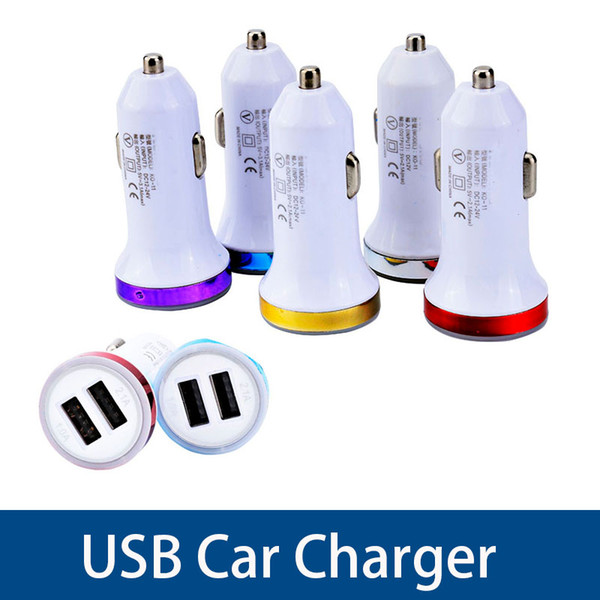 Universal Colorful Car Phone Mini Charger Round/Square Quick Charge Adapter 2.1A/1.0A Micro auto power Adapter Dual USB 2 Port