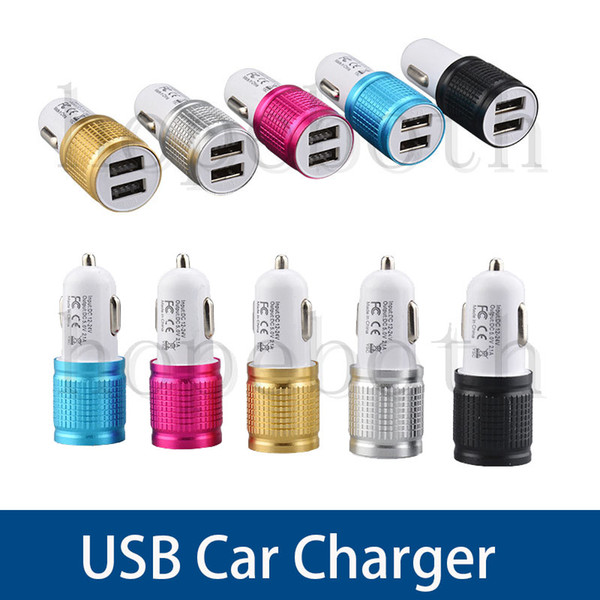 2.1A Fast Universal Aluminium Dual USB Car Charger Mobile Phone small steel cannon indicator For iPhone 6 6s 7 plus For Samsung