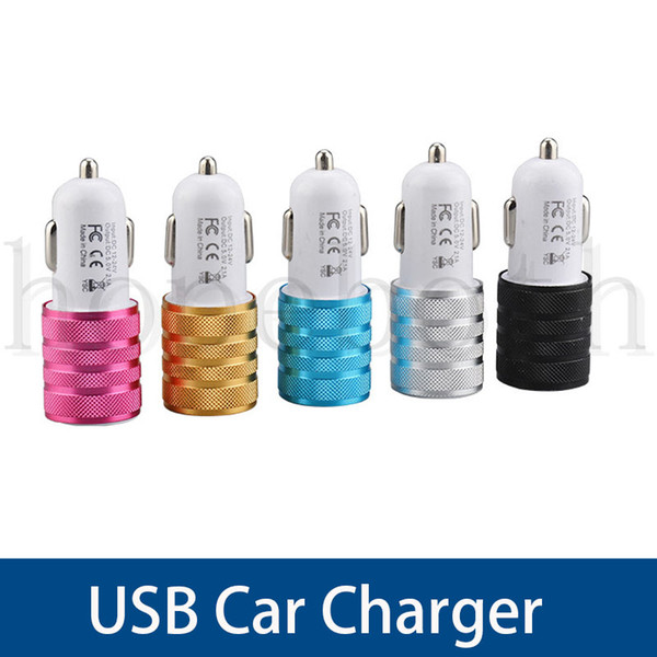 Car Chargers for iPhone iPad Samsung Dual USB Port 2.1A 1.0A Universal Type Car Adapter Charger Aluminum