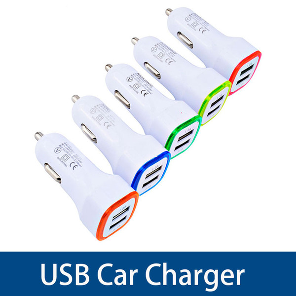 Square Rocket Design Colorful LED light 5V Real 2A Dual USB Car Charger adapter For Smart phone 50PCS/LOT