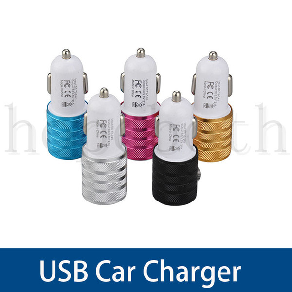 Factory Outlet Double USB Metal Circle Round Car Charger 5V Multifunction Aluminum Car Charger For iPhone Samsung Huawei free shipping