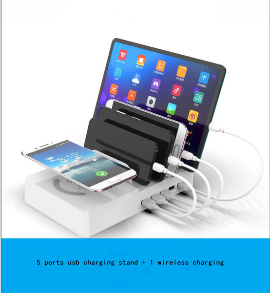 New arrival 5 ports usb charging stand and 1 wireless charging for iPhone for iPad for smartphone