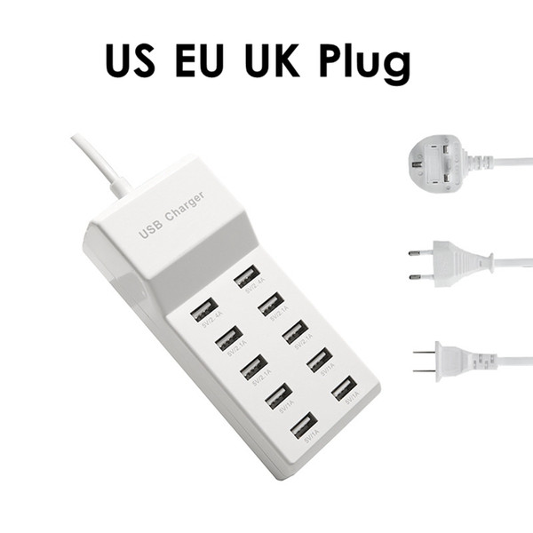 10 Port USB Fast Charging Charger Power Adapter Station MAX Output 5V 10A EU US UK Plug White