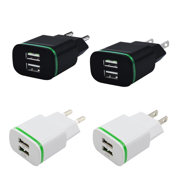 EU US Plug 2 Ports LED Light USB Charger 5V 2A Travel Home Wall adapter Mobile Phone Micro Charging for smartphone cellphone mobilephone