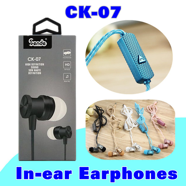 50 PCS headphones cable portabel ck07 headset with a microphone. High quality gift boxes, color packaging EJ - 1