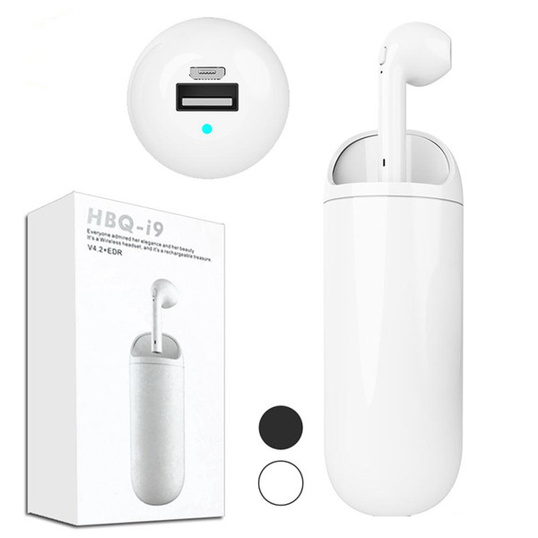 HBQ i9 Single Mini Wireless Bluetooth Headphones Original Earphone 4.2 HIFI Stereo Noise Sports Earbuds With Powerbank Charging Box