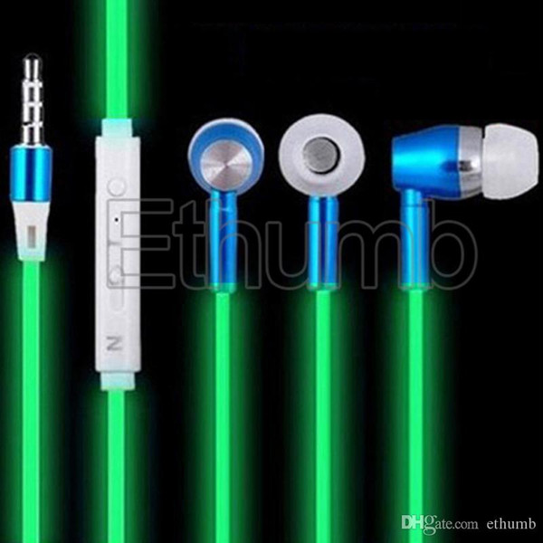 Earphones 3.5mm Luminous glow earphone in ear earbuds Stereo cell phone earphone With Remote Mic volume glowing headset for xiaomi samsung