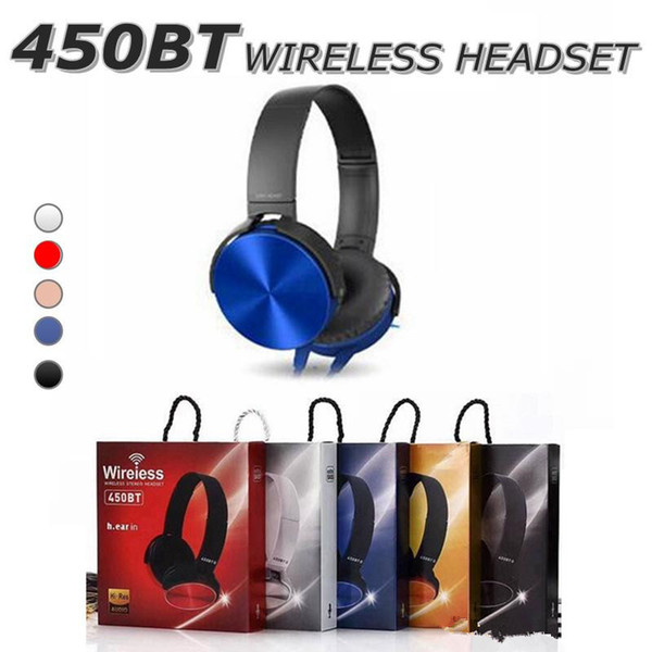 450BT Wireless Headphones Bluetooth Headset Music Player Retractable Headband Surround Stereo Earphone with Mic for PC Smartphone MP3 in Box