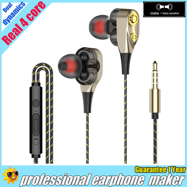 4 Speakers four core Double moving earphone dual driver headphones Subwoofer Stereo 3.5mm jack treble bass HIFI gaming headset with HD mic