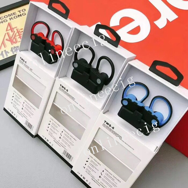 2019 New Sport Headset TWS-6 In-ear Bluetooth Wireless Headphones TWS 6 In Ear Hook Earbuds With Charging Socket VS Power 3 Earpieces