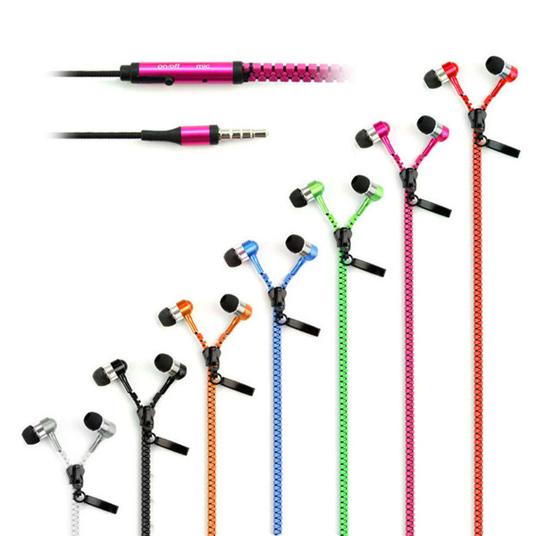 Zipper Earphones Headset 3.5MM Jack Bass Earbuds In-Ear Zip Earphone Headphone with MIC for Iphone 5 6 Plus Samsung S6 android phone mp3 pc