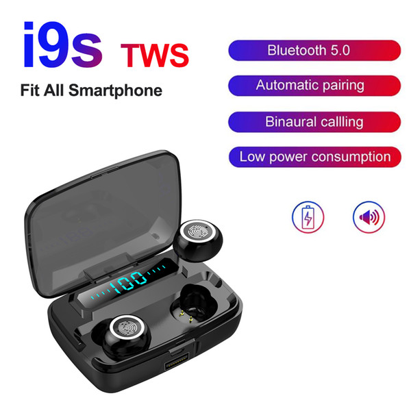 I9S TWS Dual Earphone Bluetooth 4.2 Headset Wireless Earbud with Handsfree Stereo Music QI-Enabled With Charging Box TWS