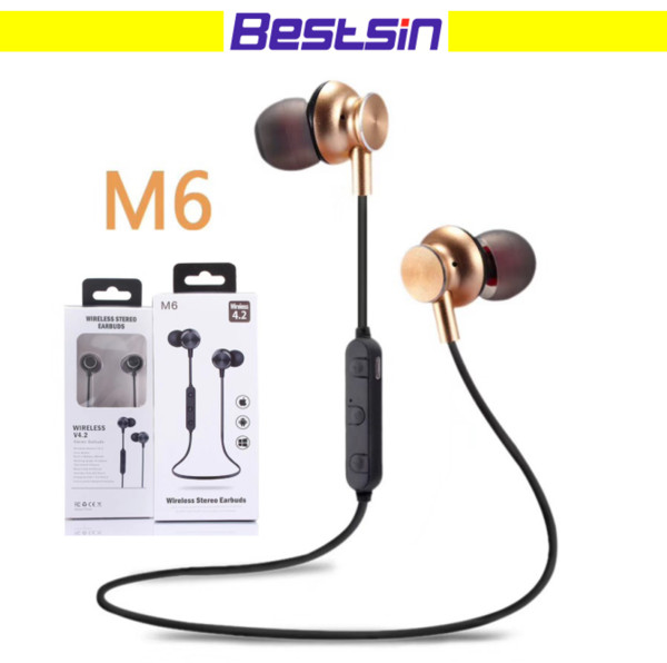 Good Quality M6 Bluetooth Headphones Bluetooth V4.2 Wireless Earphone Noise Cancelling with Mic for Calling Iphone 8 S8 Free DHL Shipping