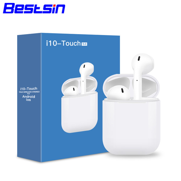 Bestsin i10-Touch TWS V5.0 Bluetooth Earphone Wireless Earphones Touch Control Headset 3D Stereo Earbuds Charging Case