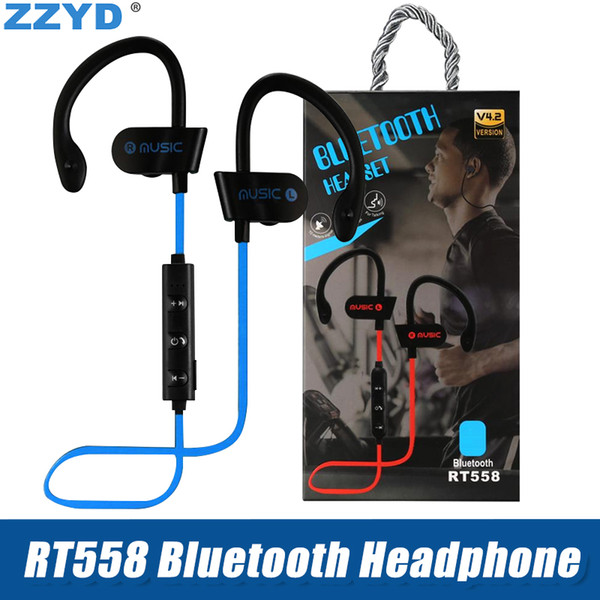 ZZYD RT558 Bluetooth Headphones Ear Hook Wireless Bluetooth Headsets Noise Cancelling Sweatproof Sport Earphones for iPhone Xs X 7 8 Samsung