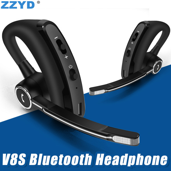 ZZYD V8S Bluetooth Headphone Business Stereo Earphone with Mic Voice Report Universal Wireless Earphones For iP 7 8 X Samsung Note8 S8