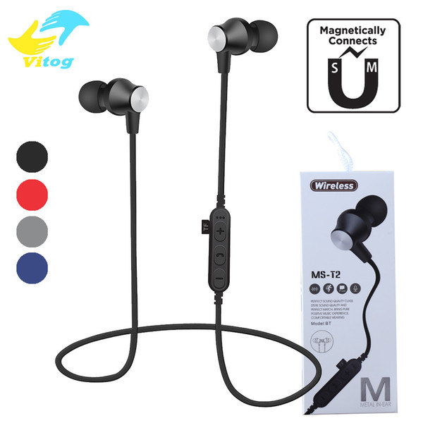 MS-T2 Magnetic Bluetooth Headphones Wireless Earphones Running Headset With Mic MP3 Earbud Bass Stereo BT 4.2 For iphone xiaomi samsung