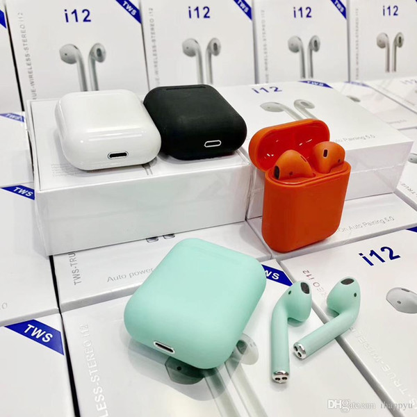 i12 tws bluetooth 5.0 wireless bluetooth headphones ture stereo Earphones colorful touch control wireless headset earbuds with charger box