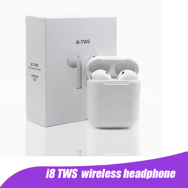 i8 TWS Twins Wireless Bluetooth Headphones Stereo Earphone Headset with Mic Stereo V4.2 Headphone i7 for Iphone Android with Retail Package