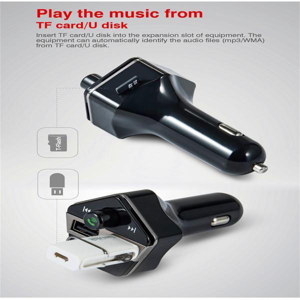 Hotest Universal Car kit mini car charger bluetooth handsfree with double USB charging port 5V/2A In-Car FM Adapter Mp3 AUX for smartphone