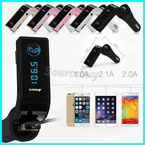 Newly Fashion G7 Bluetooth Car Kit Handsfree FM Transmitter Radio MP3 Player 2.1A USB Car Charger & AUX TF Cards Slots for Smartphone