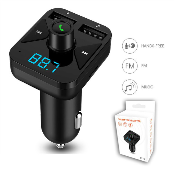 Wireless In-Car Bluetooth FM Transmitter Radio Adapter USB Car Charger Car Kit with Display MP3 Player Supports TF/SD Card for Smart Phones
