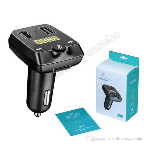 T22 Car Bluetooth Car MP3 Player New FM Transmitter Support Bluetooth Music TF Card U Disk Player USB Zhitong Charger With Retail Box