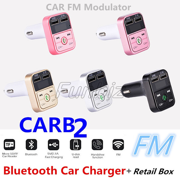 CAR B2 Multifunction Bluetooth Transmitter 2.1A Dual USB Car Charger FM MP3 Player Car Kit Support TF Card Handsfree With Retail Box
